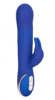 Синий вибратор Signature Silicone Rotating Beaded Rabbit с клиторальным отростком - 22,75 см., California Exotic Novelties