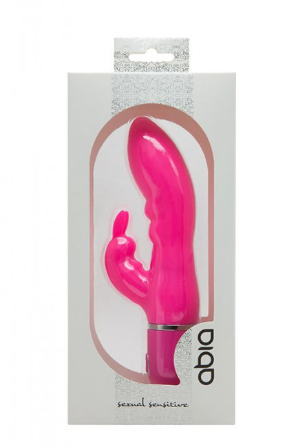 Розовый вибратор с клиторальным отростком ABIA CHANIA - 15 см., Abia