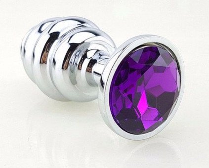 Серебристая рифлёная пробка с фиолетовым кристаллом - 9 см., 4sexdreaM