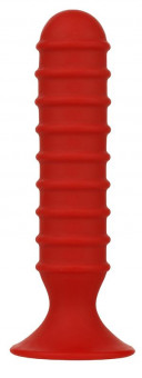 Красный силиконовый анальный стимулятор с рёбрышками MENZSTUFF RIBBED TORPEDO - 15 см., Dream Toys