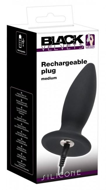 Чёрная перезаряжаемая анальная пробка Black Velvets Recharge Plug M - 12,5 см., Orion