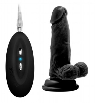 Чёрный вибратор-реалистик Vibrating Realistic Cock 6" With Scrotum - 15 см., Shots Media BV
