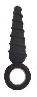 Черный анальный стимулятор-елочка с колечком-ограничителем - 12 см., Bior toys