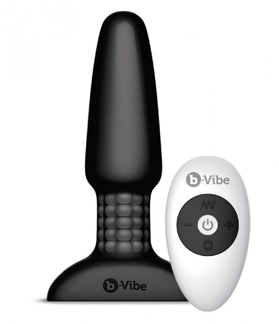 Чёрная вибровтулка с ротацией шариков RIMMING REMOTE CONTROL PLUG BLACK - 15,2 см., b-Vibe Чёрная вибровтулка с ротацией шариков RIMMING REMOTE CONTROL PLUG BLACK - 15,2 см., b-Vibe