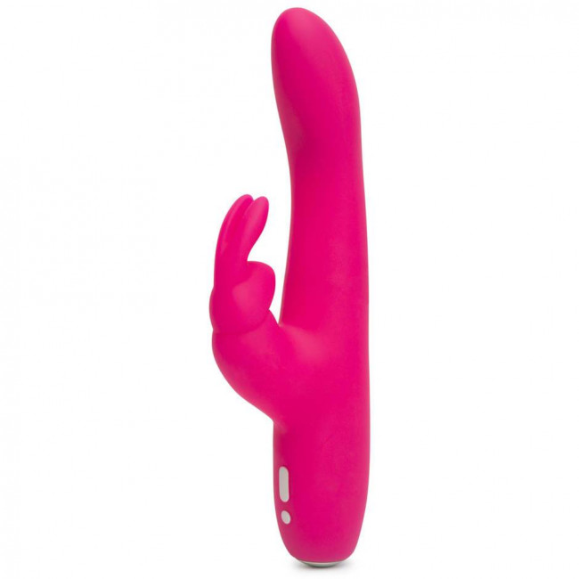 Розовый перезаряжаемый вибратор Rabbit Slimline Curve Rechargeable - 24 см., Happy Rabbit
