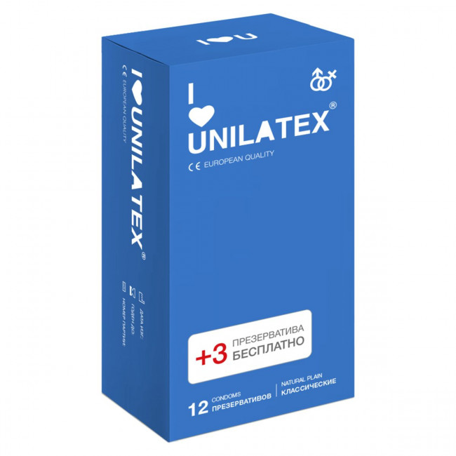 Классические презервативы Unilatex Natural Plain - 12 шт. + 3 шт. в подарок, Unilatex Классические презервативы Unilatex Natural Plain - 12 шт. + 3 шт. в подарок, Unilatex