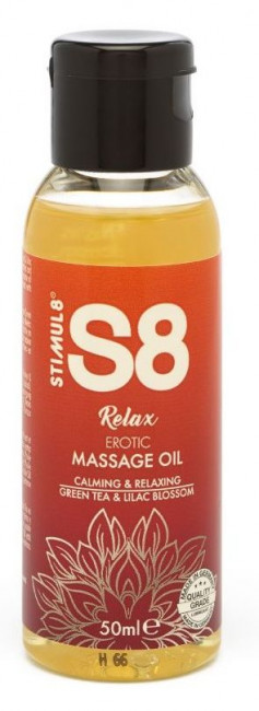 Массажное масло S8 Massage Oil Relax с ароматом зеленого чая и сирени - 50 мл., Stimul8