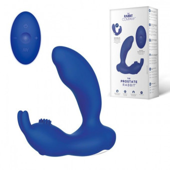 Синий массажёр простаты Prostate Rabbit с вибрацией и пультом ДУ, The Rabbit Company
