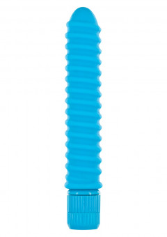 Синий вибромассажер FUNKY RIBBED VIBE - 15 см., Toy Joy