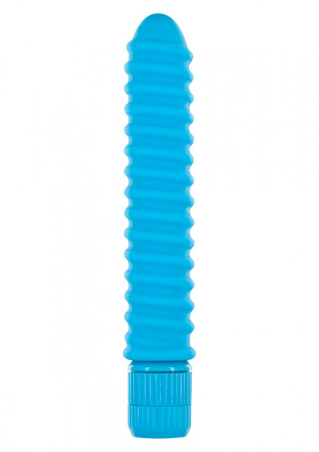 Синий вибромассажер FUNKY RIBBED VIBE - 15 см., Toy Joy