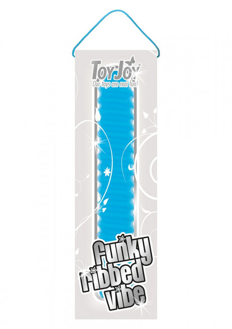 Синий вибромассажер FUNKY RIBBED VIBE - 15 см., Toy Joy