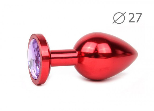 Коническая красная анальная втулка с кристаллом сиреневого цвета - 7 см., Anal Jewelry Plug