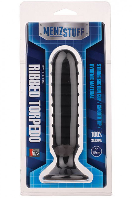 Чёрный ребристый массажер для анальной стимуляции MENZSTUFF RIBBED TORPEDO DONG - 15 см., Dream Toys Чёрный ребристый массажер для анальной стимуляции MENZSTUFF RIBBED TORPEDO DONG - 15 см., Dream Toys