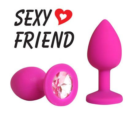 Розовая конусовидная анальная пробка с розовым кристаллом - 7,3 см., Bior toys