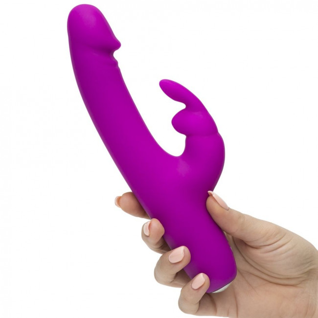 Фиолетовый перезаряжаемый вибратор Rabbit Slimline Curve Rechargeable - 24 см., Happy Rabbit