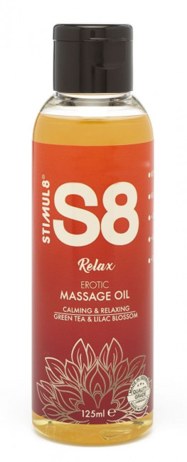 Массажное масло S8 Massage Oil Relax с ароматом зеленого чая и сирени - 125 мл., Stimul8