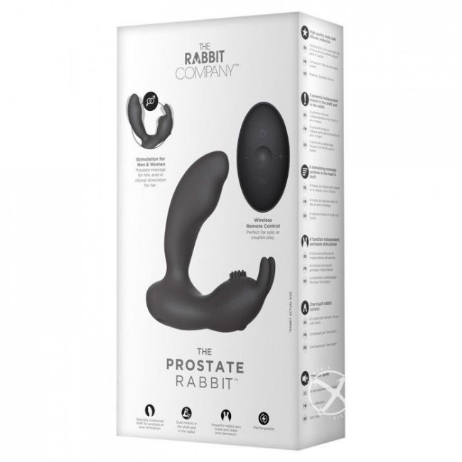 Чёрный массажёр простаты Prostate Rabbit с вибрацией и пультом ДУ, The Rabbit Company
