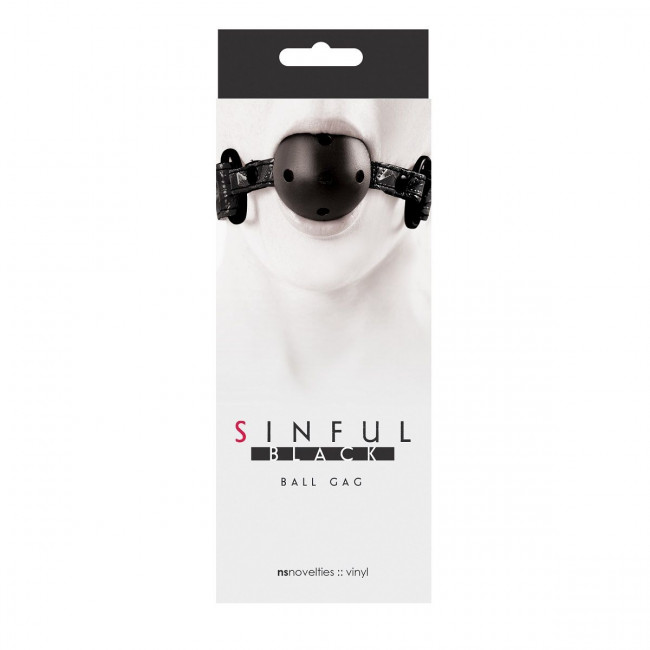 Чёрный кляп-шар на виниловых ремешках Sinful Ball Gag, NS Novelties