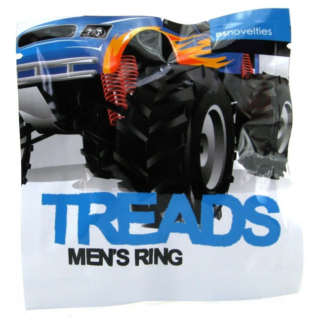 Чёрное тонкое эрекционное кольцо Treads Mens Ring Thin, NS Novelties