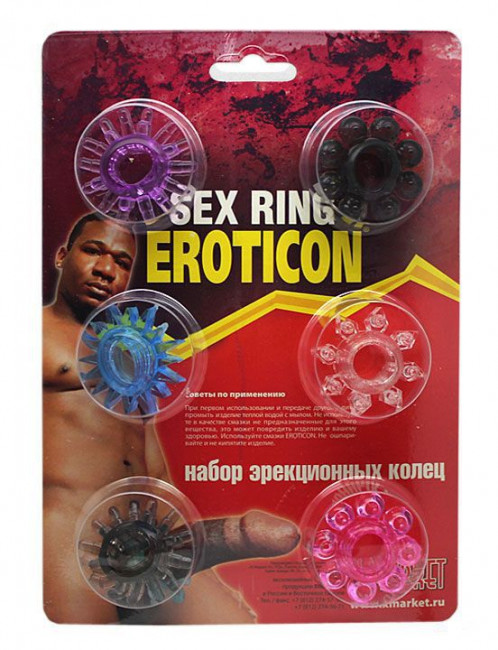 Набор из 6 эрекционных колец различной формы и цвета, Eroticon Набор из 6 эрекционных колец различной формы и цвета, Eroticon