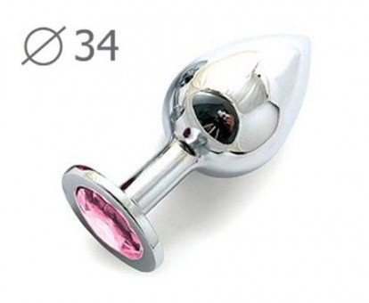 Коническая серебристая анальная втулка с розовым кристаллом - 8,2 см., Anal Jewelry Plug