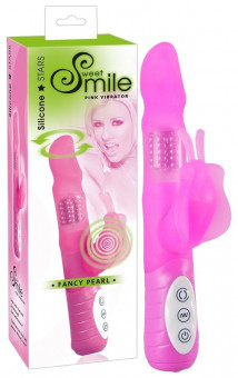 Многофункциональный розовый вибратор Smile Fancy с клиторальной бабочкой - 22 см., Orion