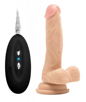 Телесный вибратор-реалистик Vibrating Realistic Cock 7" With Scrotum - 18 см., Shots Media BV
