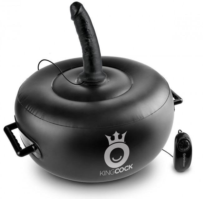 Чёрный надувной пуф с 3 сменными насадками разного цвета и размера Deluxe Vibrating Inflatable Hot Seat, Pipedream