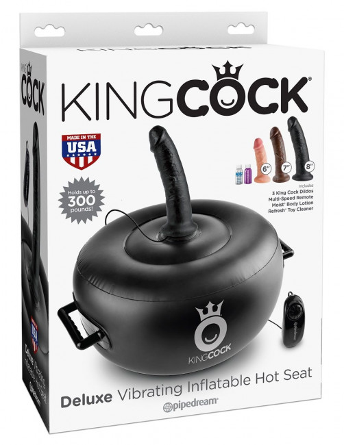 Чёрный надувной пуф с 3 сменными насадками разного цвета и размера Deluxe Vibrating Inflatable Hot Seat, Pipedream