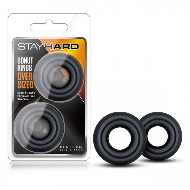 Набор из 2 черных колец Stay Hard Donut Rings Oversized, Blush Novelties Набор из 2 черных колец Stay Hard Donut Rings Oversized, Blush Novelties