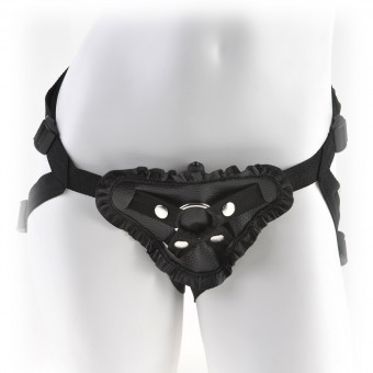 Женские трусики с рюшами для крепления страпона Leather Lovers Harness, Pipedream
