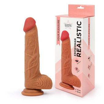 Реалистичный фаллоимитатор Erowoman телесного цвета с мошонкой, Bior toys