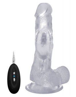 Прозрачный вибратор-реалистик Vibrating Realistic Cock 7" With Scrotum - 18 см., Shots Media BV