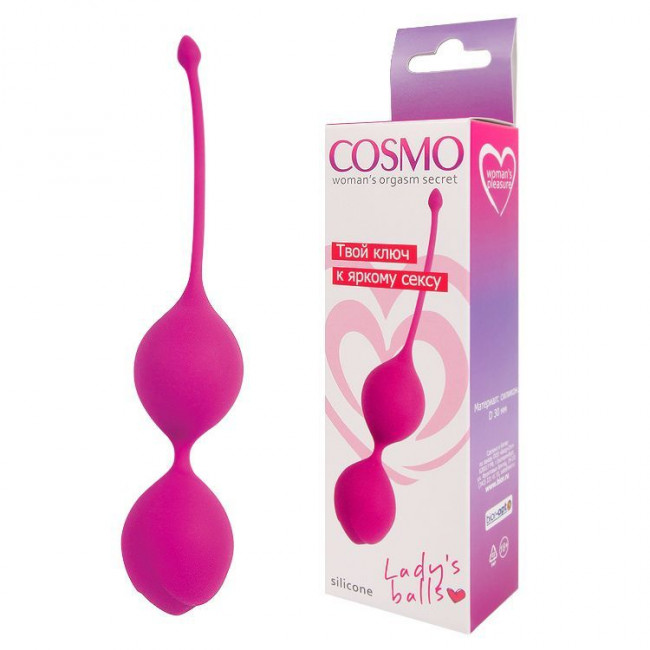 Ярко-розовые двойные вагинальные шарики с хвостиком Cosmo, Bior toys