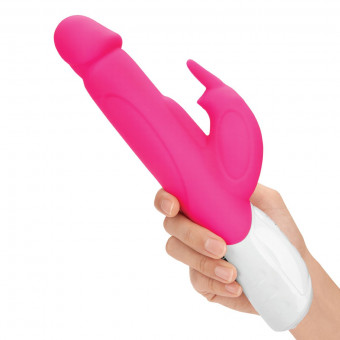 Розовый перезаряжаемый вибратор с клиторальным стимулятором - 25 см., Rabbit Essentials Розовый перезаряжаемый вибратор с клиторальным стимулятором - 25 см., Rabbit Essentials