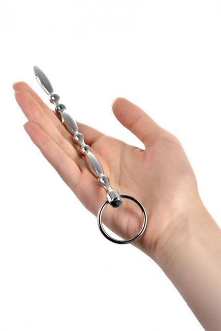Серебристый фигурный уретральный плаг с кольцом в основании Metal - 18 см., ToyFa