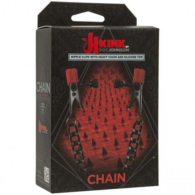 Зажимы для сосков Kink Nipple Clips with Heavy Chain and Silicone Tips, Doc Johnson