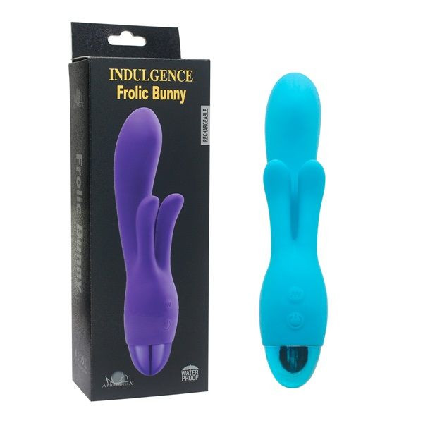 Голубой вибратор INDULGENCE Rechargeable Frolic Bunny - 18,7 см. Голубой вибратор INDULGENCE Rechargeable Frolic Bunny - 18,7 см.