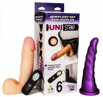 Вибрострапон с двумя насадками UniStrap - 18 и 18 см., LOVETOY (А-Полимер)