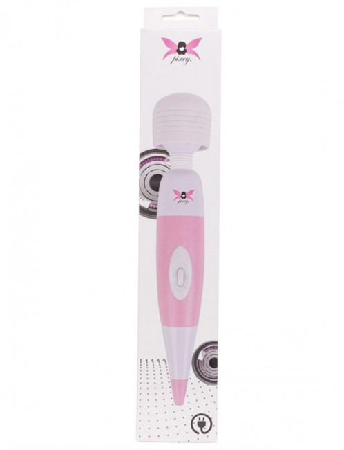 Бело-розовый, работающий от USB вибромассажёр Pixey Wand Pink Edition - 32 см.