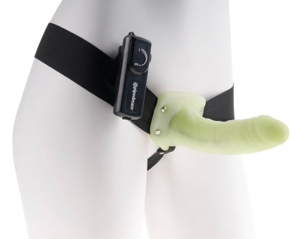 Флуоресцентный полый страпон унисекс с вибрацией For Him or Her Vibrating Hollow Strap-On - 15 см., Pipedream
