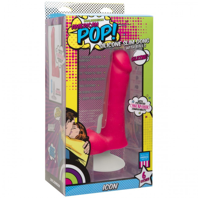 Розовый фаллоимитатор Icon 6" Slim Dong with Balls - 16,5 см., Doc Johnson
