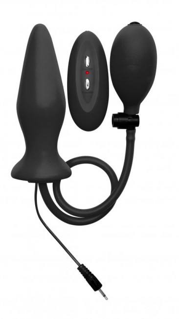 Чёрный анальный стимулятор с функцией расширения и вибрацией Inflatable Vibrating Silicone Plug - 12,2 см., Shots Media BV
