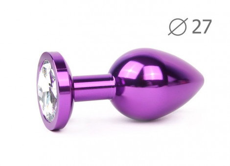 Коническая фиолетовая анальная втулка с прозрачным кристаллом - 7 см., Anal Jewelry Plug