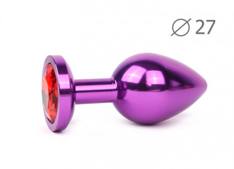 Коническая фиолетовая анальная втулка с красным кристаллом - 7 см., Anal Jewelry Plug