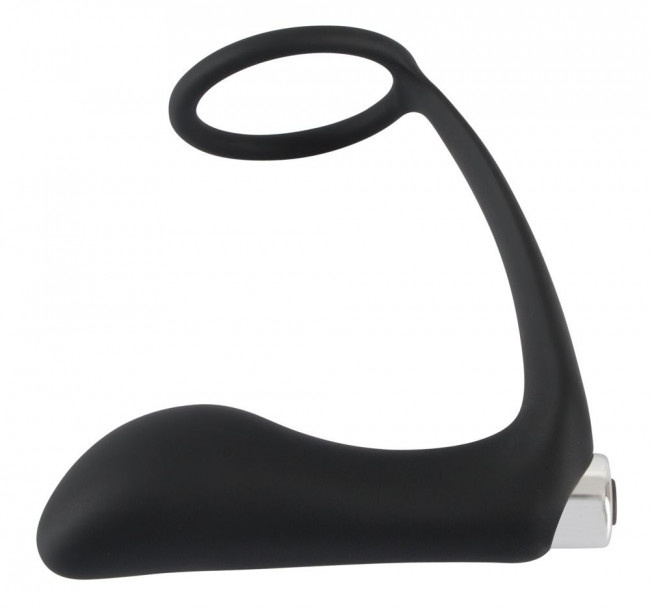 Черное эрекционное кольцо с анальной вибропробкой Vibrating Ring & Plug
