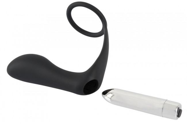 Черное эрекционное кольцо с анальной вибропробкой Vibrating Ring & Plug