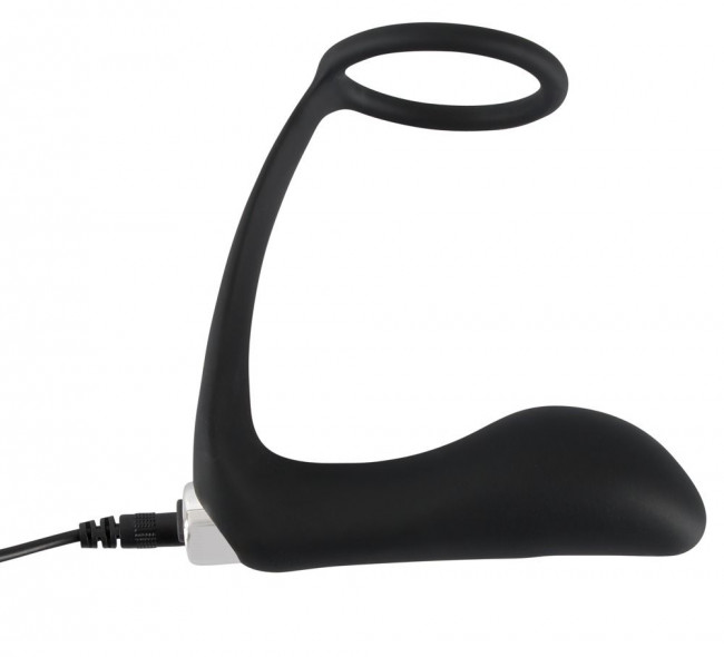 Черное эрекционное кольцо с анальной вибропробкой Vibrating Ring & Plug