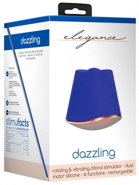 Синий клиторальный стимулятор Dazzling с вибрацией и ротацией - 6,7 см., Shots Media BV