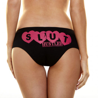Черные трусики с розовой надписью Slut и сердечками, Hustler Lingerie